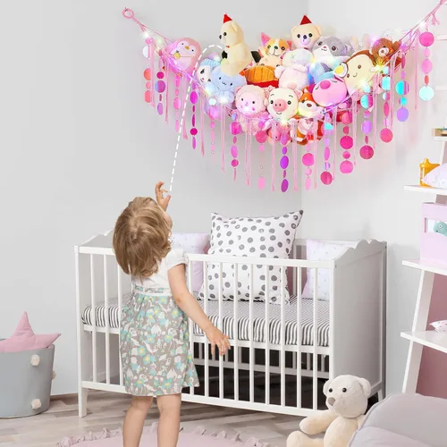 Miniatura 2 de FIOBEE Hamaca de Red para Animales de Peluche Organizador de Almacenamiento de Juguetes con Luz LED, Almacenamiento de Animales de Peluche