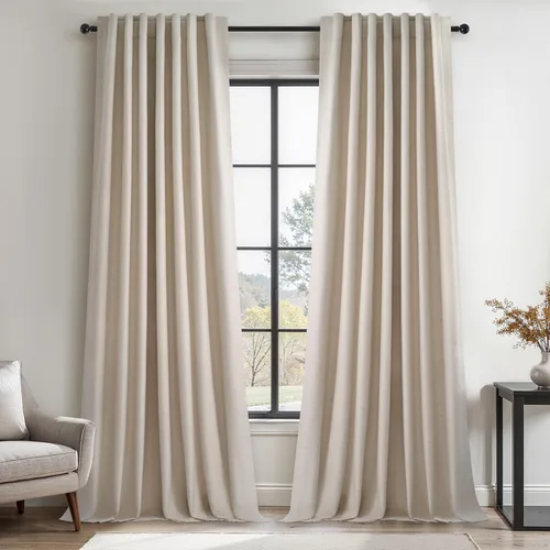 Miniatura 47 de Topfinel Cortinas opacas, blanco beige, 2 paneles, ventanas pequeñas, textura, mezcla de lino, bohemia, abedul, rural, gancho, bolsillo trasero