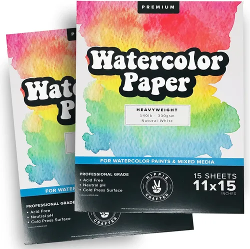 Bloc de papel de acuarela, paquete de 2, papel pesado blanco prensado en frío de 140 libras para pintura de acuarela, marcadores y bolígrafos, 11 x
