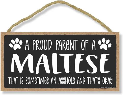Honey Dew Gifts, Proud Parent of a Maltese that is Sometimes an Asshole, Funny Dog Wall, Letreros decorativos de madera para el hogar para los