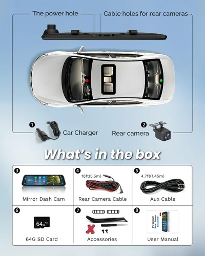 Miniatura 9 de Cámara de espejo retrovisor 4K con Carplay y Android Auto, cámara de salpicadero de 12" para espejo frontal y trasero con control de voz para coches
