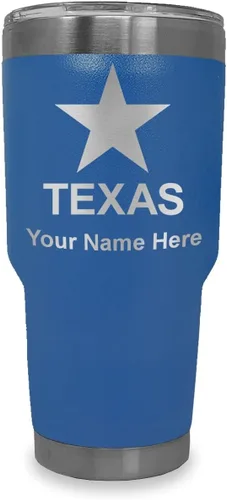 Miniatura 15 de LaserGram Vaso aislado al vacío de 20 onzas, bandera de Texas, grabado personalizado incluido (negro)