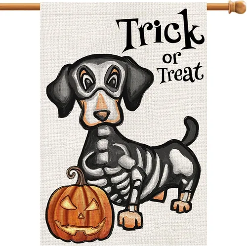Miniatura 9 de Bandera de jardín de Halloween de truco o trato, perro fantasma, 12 x 18 pulgadas, pequeña de arpillera de doble cara de bienvenida para patio