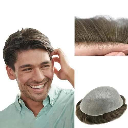 Miniatura 59 de Toupee - Sistema de cabello para hombre, 0.002 in, piel ultrafina, bucle en V, aspecto natural, piezas de pelo para hombre, tupé, piezas de repuesto