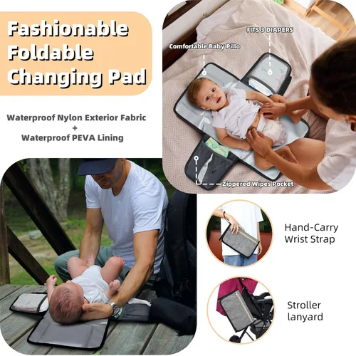 Miniatura 5 de ROSEGIN Mochila para pañales para bebé con cambiador, funda para chupete, para niños y niñas pequeños, grande, elegante, impermeable, bolsa de Gris