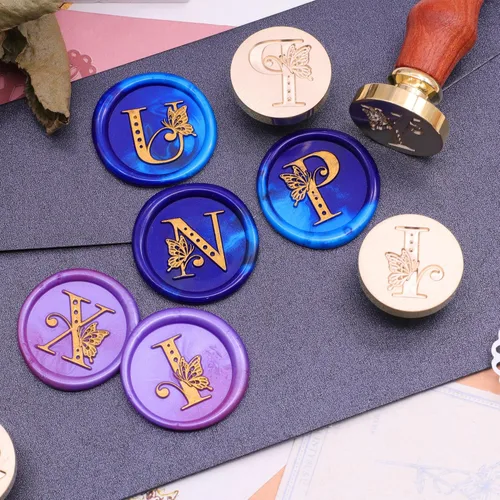 Miniatura 5 de SWANGSA Sello de cera con letra inicial del alfabeto C, sello de sellado de letras de mariposa elegante vintage para invitación de fiesta de boda