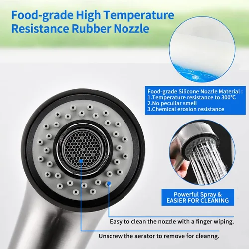 Miniatura 6 de Grifo de cocina con rociador, grifo de fregadero de cocina de níquel cepillado con rociador extraíble, mango único 1 agujero grifos de cocina