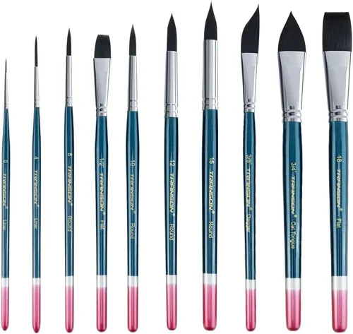 Transon Juego de pinceles de pintura de acuarela natural, 10 uds., profesional, para acuarela, tinta acrílica, gouache, témpera, color azul