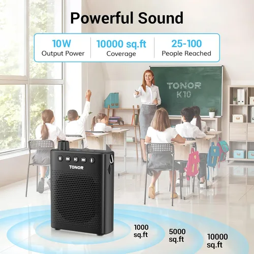 Miniatura 2 de TONOR Amplificador de voz portátil para profesores, mini sistema recargable con micrófono de auriculares con cable de 39.4 in/3 pies y cintura