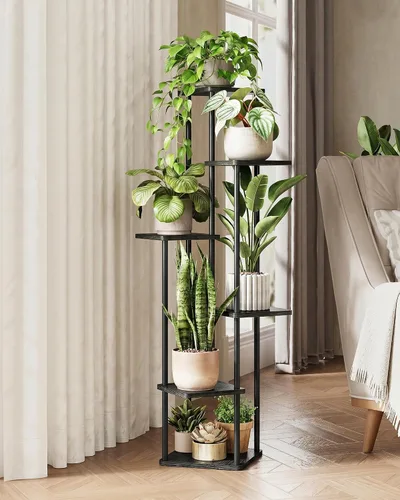 Miniatura 13 de GENTINGBRO Soporte alto para plantas de interior de 4 niveles para múltiples plantas, soporte de madera para plantas, estante de madera, estantería