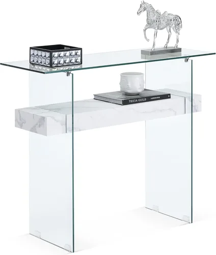 ivinta Mesa de entrada de vidrio con almacenamiento, mesa consola moderna de 39.4 pulgadas para sala de estar, vestíbulo, pasillo, dormitorio 5101