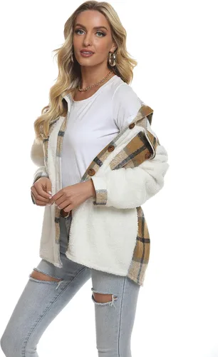 Miniatura 5 de Tanming Camisa de franela cepillada a cuadros con botones para mujer