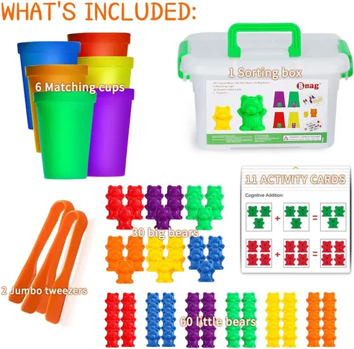 Miniatura 2 de Bmag Contar osos con tazas de clasificación a juego, juguete educativo STEM de reconocimiento de color de números para niños pequeños, juguete