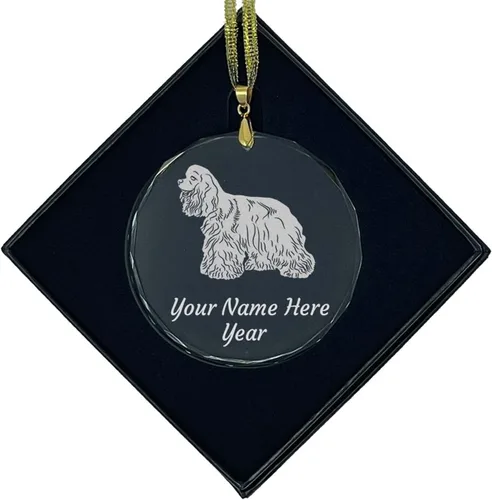 Miniatura 6 de LaserGram Adorno de Navidad de cristal personalizado, perro cocker spaniel, idea de regalo personalizada grabada con láser (forma de diamante)