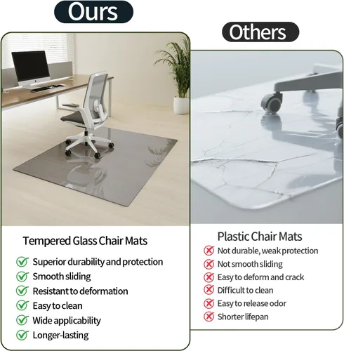 Miniatura 9 de Koonmi Tapete para silla de vidrio templado para suelos de madera dura y alfombras, 30" x 48" gris, protector de piso de oficina de servicio pesado