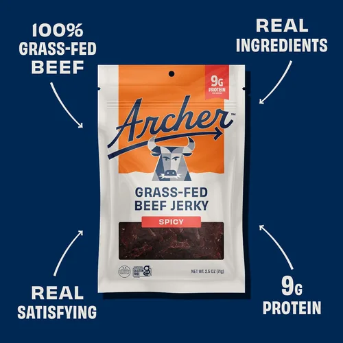 Miniatura 3 de Fuego Beef Jerky by Country Archer, 100% alimentado con pasto, bajo en carbohidratos, sin gluten, snack keto de 2.5 onzas, paquete de 4