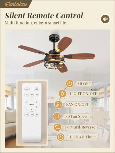 Miniatura 2 de Fanbulous - Ventilador de techo de granja con luz y control remoto, ventiladores de techo industriales enjaulados con motor reversible de 6 Negro