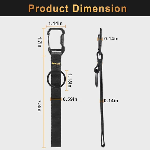 Miniatura 8 de DELSWIN Llavero de pulsera para llaves, correa de muñeca resistente con mosquetón y llavero, llavero negro Negro (1 paquete) - 9.5" Largo
