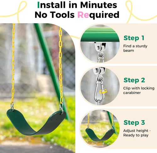 Miniatura 5 de Decorlife Paquete de 2 columpios para exteriores con cadena resistente a la oxidación de 66 pulgadas, accesorios de repuesto para asientos Verde