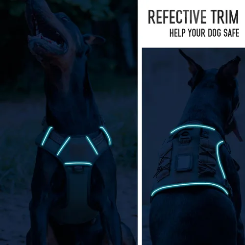 Miniatura 6 de Arnés táctico para perros medianos y grandes, verde, ajustable, sin tirones, con asa, chaleco reflectante resistente, talla L Verde militar