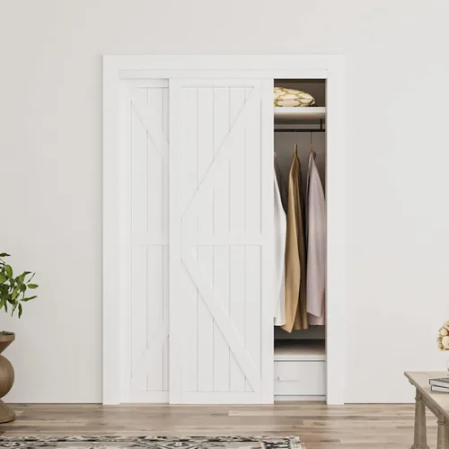 Miniatura 17 de Puerta corredera de armario, puerta corredera de diseño Doble-K, 60"×80" (doble 30"), herrajes incluidos, panel preperforado necesita ensamblar