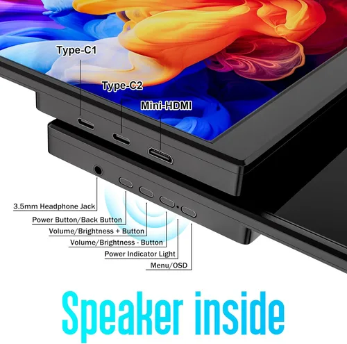 Miniatura 7 de Monitor portátil de 15.6 pulgadas 1080P FHD USB-C HDMI Monitor de viaje ultradelgado con soporte y altavoces, extensor de pantalla de juegos IPS