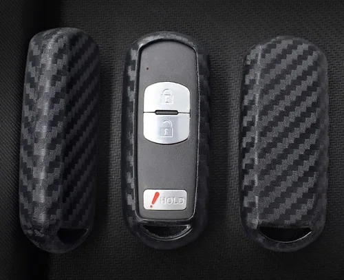 Miniatura 6 de iJDMTOY Funda de silicona suave con acabado de fibra de carbono compatible con Mazda 2 3 5 6 CX-3 CX-5 CX-7 CX-9 MX-5 llavero sin llave