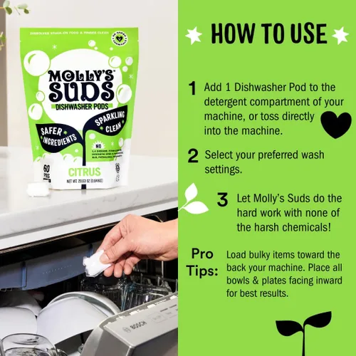 Miniatura 5 de Molly's Suds Polvo para Lavavajillas Detergente Limpio para Lavavajillas, Corta la Grasa y Enjuaga Limpio (Sin Residuos) para Platos Relucientes