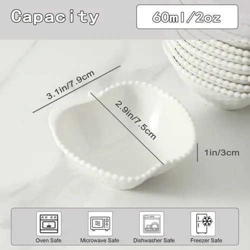 Miniatura 2 de UIBFCWN Paquete de 12 cuencos de cerámica para salsa, platos de salsa de soja de 2 onzas, cuencos/platos de salsa blanca, cuencos para pellizcar