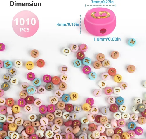 Miniatura 2 de SUTOUG 1000 cuentas de letras coloridas para enhebrar, cuentas redondas acrílicas de 0.15 x 0.27 pulgadas para hacer joyas DIY, manualidades