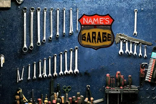 Miniatura 5 de Letreros de metal personalizados con escudo retro personalizado, decoración de pared, diseño de texto para garaje, regalo creativo, plato de 12 x 12