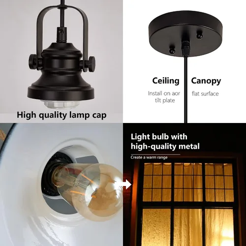 Miniatura 6 de Iluminación Colgante Negra para Isla de Cocina, Luces Colgantes de Granja en Negro Mate para Isla de Cocina, Accesorios de Iluminación Colgante