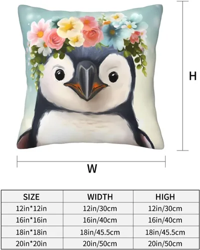 Miniatura 4 de Funda de cojín cuadrada suave con estampado de pingüinos con estampado de flores, para decoración del hogar, sala de estar, cama, sofá automóvil, 18