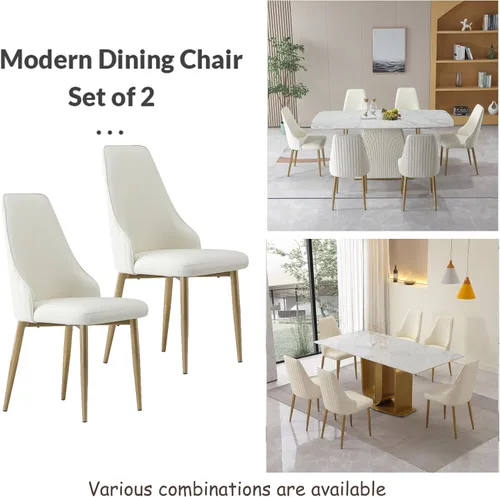 Miniatura 3 de Juego de 2 sillas de comedor modernas, sillas de ocio laterales con cojín de poliuretano con respaldo medio, sillas de cocina tapizadas con patas