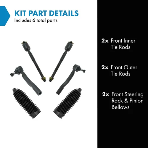 Miniatura 2 de TRQ Kit de dirección interior y exterior para lado del conductor y del pasajero delantero, con cremallera de dirección y fuelle de piñón compatible