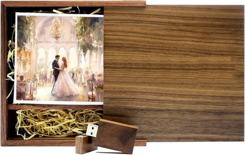 Miniatura 8 de Unidad flash USB de madera de 16 GB USB3.0 TATMOHIK Wedding USB Drive con caja para almacenar fotos, memorias USB de madera, bolígrafo de memoria