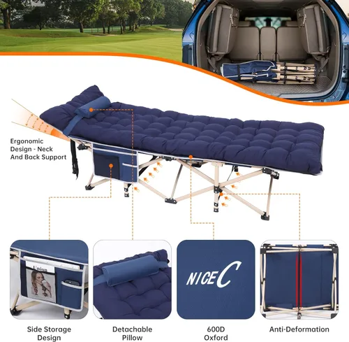 Miniatura 5 de Nice C Catres de camping con cojín, catres de camping con colchón, para adultos, catre plegable, con almohada, bolsa de transporte y bolsillo