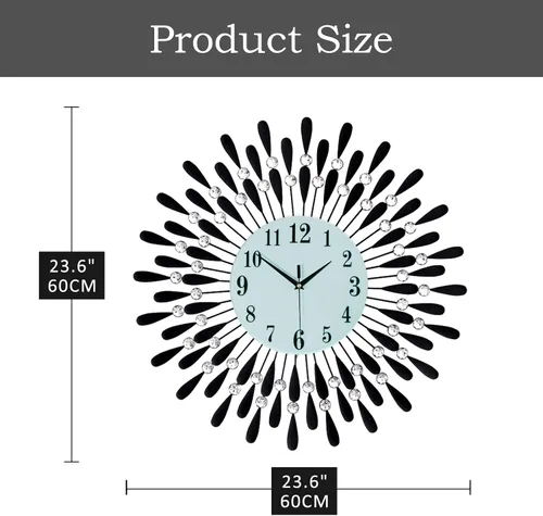 Miniatura 5 de Reloj de Pared Grande Sin Tictac Silencioso Relojes Grandes Modernos Relojes de Pared Decorativos para Sala de Estar Comedor Decoración de Negro
