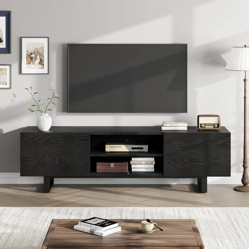 GarveeHome Soporte de TV industrial para 80 pulgadas, moderno centro de entretenimiento con 2 cajones, gabinete multimedia de madera con patas