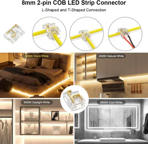 Miniatura 7 de Wefomey - Tira de luz LED COB blanca, 16.5 pies regulable 2700K-6500K de alta densidad 3100LEDs 24V, cinta de LED flexible con control remoto y APP