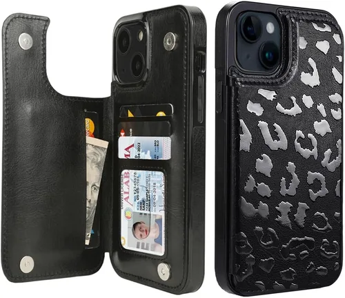 Miniatura 55 de uCOLOR Funda compatible con iPhone 15 de 6.1 pulgadas con ranura para tarjetero, función atril, doble cierre magnético y bloqueo RFID, funda de 6.1