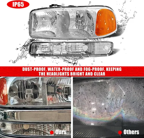 Miniatura 8 de Par de montaje de faros delanteros para GMC Sierra 1999-2006 1500 2500 3500 2000-2006 Yukon lente transparente cromado carcasa ámbar reflector