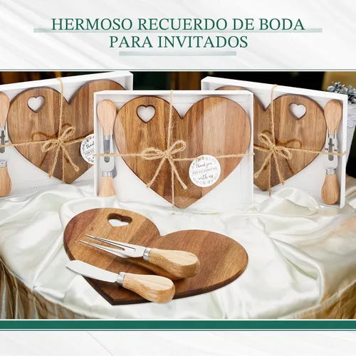 Miniatura 6 de Patelai Juego de 12 Tablas de Queso para Ducha de Soltera, Favores de Corazón, Tablas Mini de Charcutería, Cuchillos de Queso de Madera, Caja