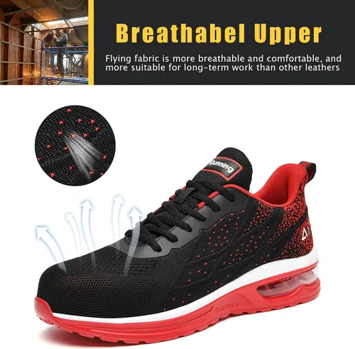 Miniatura 5 de HiHatide - Zapatos con punta de acero para hombre, zapatos de trabajo, zapatos de seguridad, con amortiguación de aire, ligeros, antideslizantes
