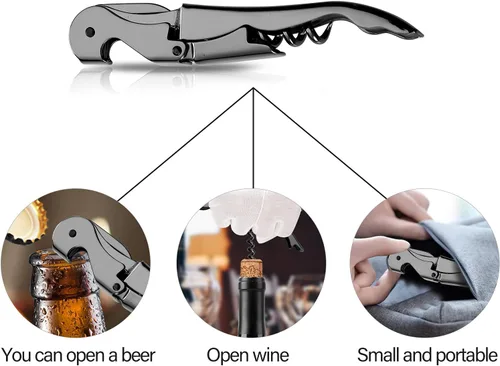 Miniatura 4 de Sacacorchos para camareros profesionales abrebotellas de vino, llave de vino de acero inoxidable, sacacorchos clásico todo en uno, abrebotellas