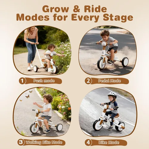 Miniatura 7 de Ridego - Triciclo 5 en 1 para niños pequeños de 2 a 5 años, bicicleta de equilibrio para niños y bicicleta de empuje para niños pequeños con mango