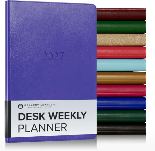 Miniatura 182 de Gallery Leather Agenda semanal y mensual grande 2025-2026, agenda y cuaderno con elegantes bordes de página dorados dorados, 12 meses, cactus Cactus