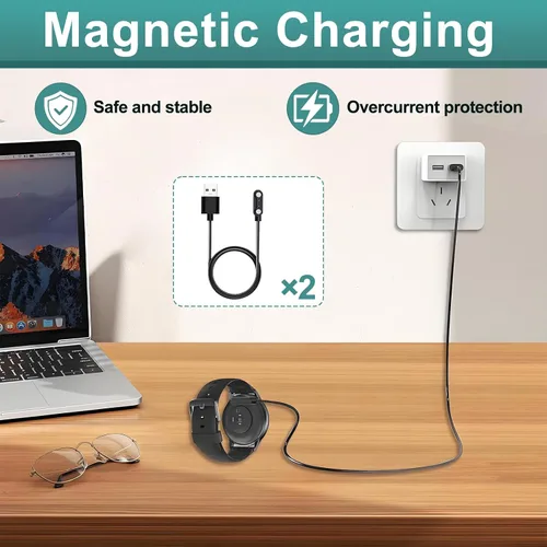 Miniatura 6 de 2 cargadores universales de reloj inteligente, cable de carga USB magnético de 2 pines de 0.157 in, cable de carga de repuesto universal para reloj
