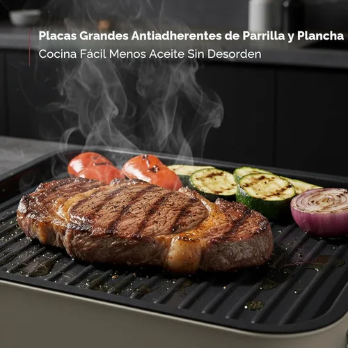 Miniatura 7 de OVENTE Parrilla eléctrica 2 en 1 para interior, parrilla coreana sin humo de 1500W con placa de cocción extraíble antiadherente, 3 sartenes