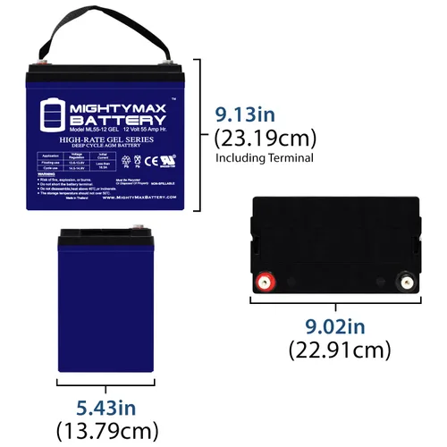 Miniatura 2 de Mighty Max Battery Batería del GEL de 12V 55AH para el motor eléctrico del Trolling del pontón del barco del poder